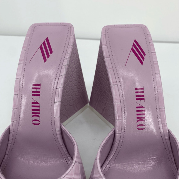 THE ATTICO Devon Slide Sandals Heel Square Toe Crock Embossed Leather Purple - Picture 6 of 10